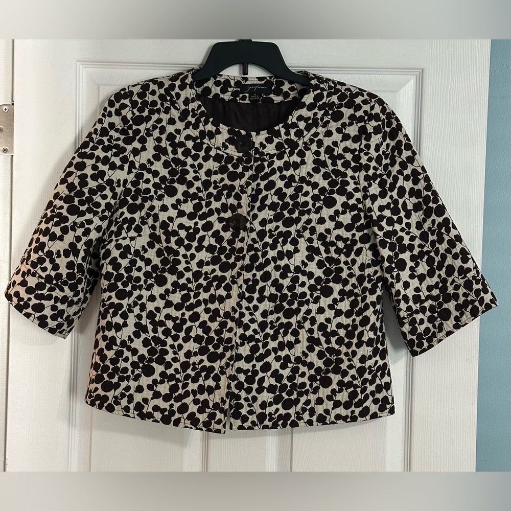 Josephine Chaus Cropped Floral Jacket Blazer Brown Cream‎ - Size 14